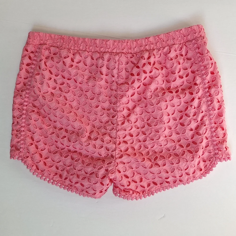 Lilly Pulitzer Pink Eyelet Shorts Pull On Cotton Pom Pom Elastic Kids L